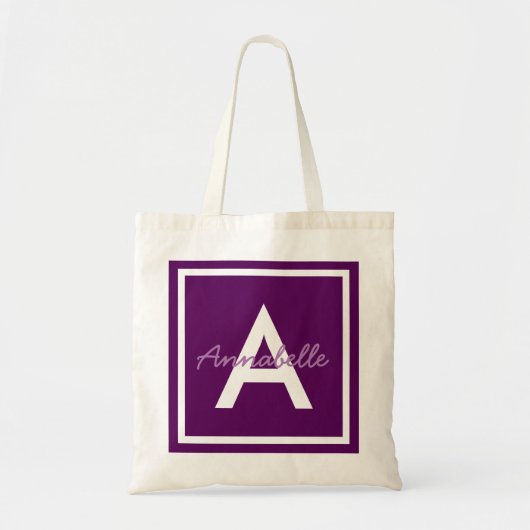 Paars monogram op persoonlijke titel tote bag (Voorkant)