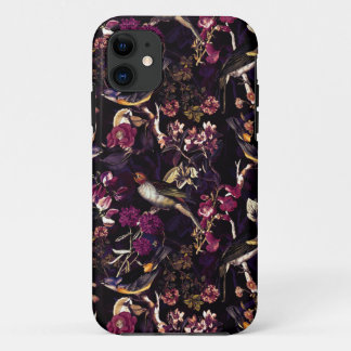 Paars Moody Floral Antiek vogelpatroon Case-Mate iPhone Case