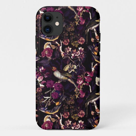 Paars Moody Floral Antiek vogelpatroon Case-Mate iPhone Case (Achterkant)
