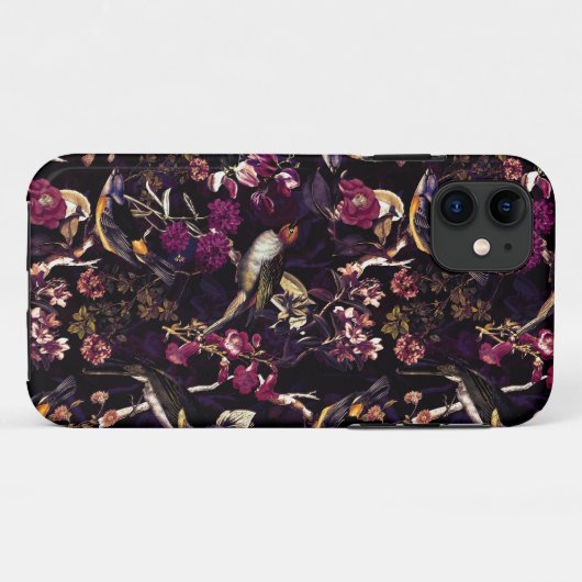 Paars Moody Floral Antiek vogelpatroon Case-Mate iPhone Case (Achterkant (horizontaal))