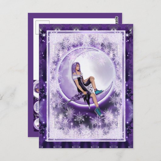 Paars Moon Child Briefkaart (Voorkant / Achterkant)