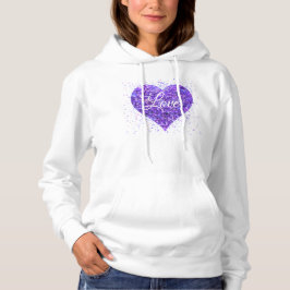 Paars mousserend hart, liefje glitter valentijn hoodie