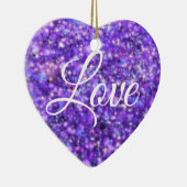 Paars mousserend hart, liefje glitter valentijn keramisch ornament (Rechts)