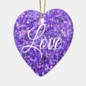 Paars mousserend hart, liefje glitter valentijn keramisch ornament (Links)