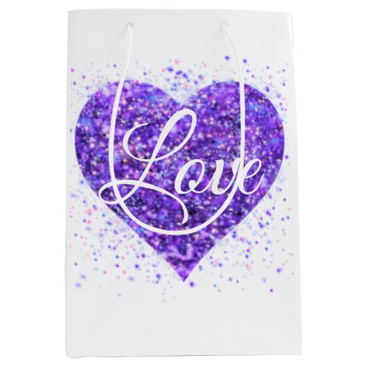 Paars mousserend hart, liefje glitter valentijn medium cadeauzakje (Voorkant)