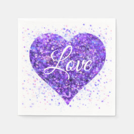 Paars mousserend hart, liefje glitter valentijn servet