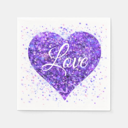 Paars mousserend hart, liefje glitter valentijn servet (Voorkant)