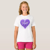 Paars mousserend hart, liefje glitter valentijn t-shirt (Voorkant volledig)