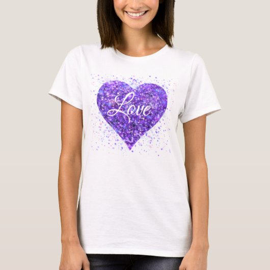 Paars mousserend hart, liefje glitter valentijn t-shirt (Voorkant)