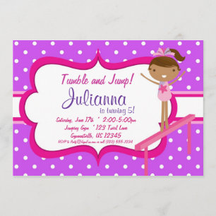 Paars n Pink Gymnastic Birthday Party Invitation Kaart