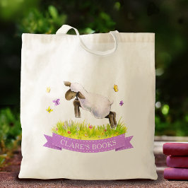Paars naamboek Lamb skipping Spring whimsy Tote Bag