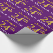 Paars, namaak goudkleurig "24e VERJAARDAG" Cadeaupapier (Hoek)