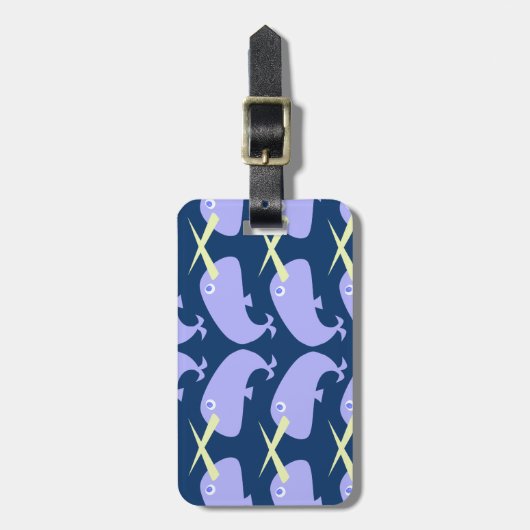 Paars Narwahls-patroon Bagagelabel (Voorkant verticaal)