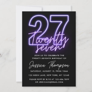 Paars Neon 27th Birthday Uitnodiging