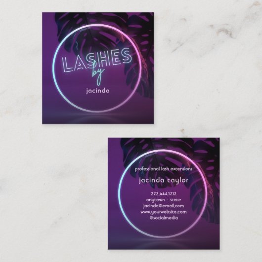 Paars Neon Lashes Business Square Visitekaartje (Voorkant / Achterkant)