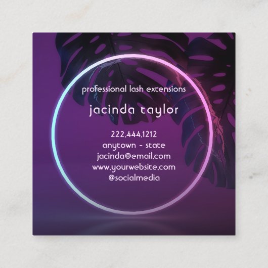 Paars Neon Lashes Business Square Visitekaartje (Achterkant)
