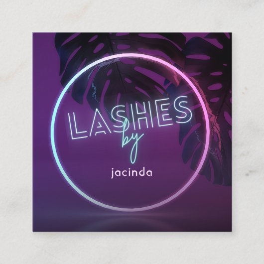 Paars Neon Lashes Business Square Visitekaartje (Voorkant)