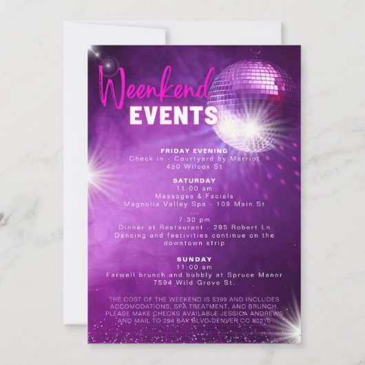 Paars Neon Roze Laatste Disco Meidenavondje Kaart (Achterkant)