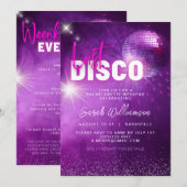 Paars Neon Roze Laatste Disco Meidenavondje Kaart (Voorkant / Achterkant)