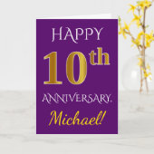 Paars, Nep Goud 10e Huwelijksjubileum + Naam Kaart (Gele Bloem)