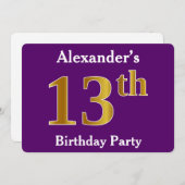 Paars, Nep Goud 13e Verjaardagsfeestje; Aangepaste Kaart (Voorkant / Achterkant)