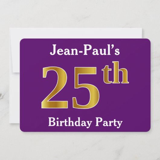 Paars, Nep Goud 25e Verjaardagsfeestje; Aangepaste Kaart (Voorkant)