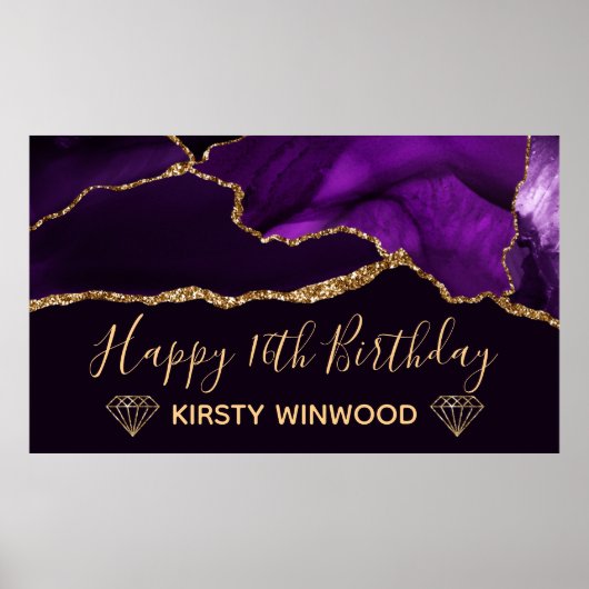 Paars & Nep Goud Glitter Agate Sweet 16 Poster (Voorkant)