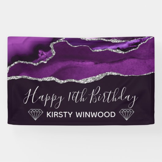 Paars & Nep Zilver Glitter Agate Sweet 16 Spandoek (Horizontaal)