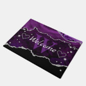 Paars & Nep Zilver Glitter Marmer Agaat Monogram Deurmat (Schuin)