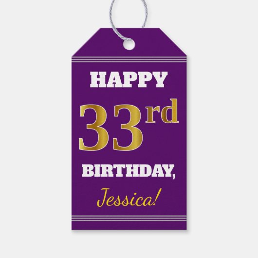 Paars, Nepgoud 33e verjaardag + eigen naam Cadeaulabel (Voorkant)