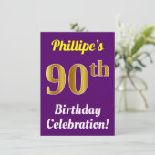 Paars, Nepgoud 90ste verjaardagsviering + naam Kaart (Staand voorkant)