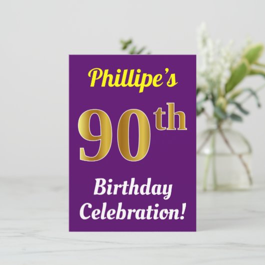 Paars, Nepgoud 90ste verjaardagsviering + naam Kaart (Staand voorkant)