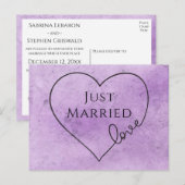 Paars net gehuwde Heart Waterverf bruiloft Aankondigingskaart (Voorkant / Achterkant)