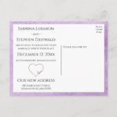 Paars net gehuwde Heart Waterverf bruiloft Aankondigingskaart (Achterkant)