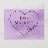 Paars net gehuwde Heart Waterverf bruiloft Aankondigingskaart (Voorkant)