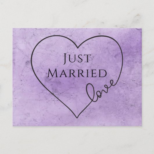 Paars net gehuwde Heart Waterverf bruiloft Aankondigingskaart (Voorkant)