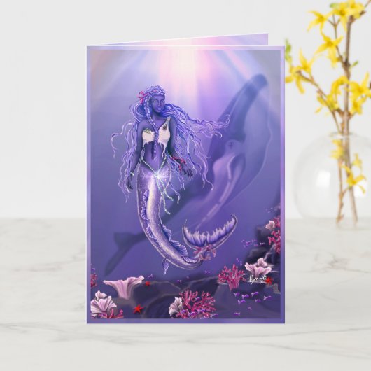 Paars Ocean Mermaid blanco kaart (Gele Bloem)
