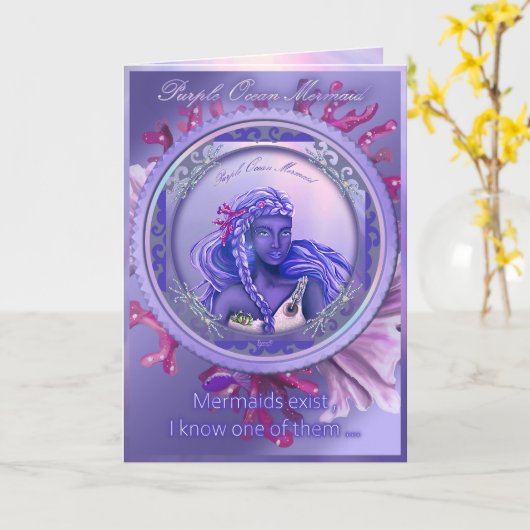 Paars Ocean Mermaid blanco kaart (Gele Bloem)