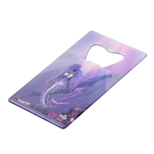 Paars Ocean Mermaid Credit Kaart Bottle Open Creditkaart Flessenopener (Voorkant Gekanteld)