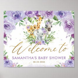 Paars Oerwoud Dieren Baby shower Welkom Poster