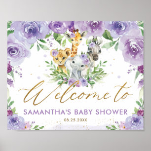 Paars Oerwoud Dieren Baby shower Welkom Poster