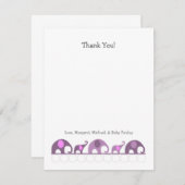 Paars olifant Baby shower Dank u wel Bedankkaart (Voorkant / Achterkant)