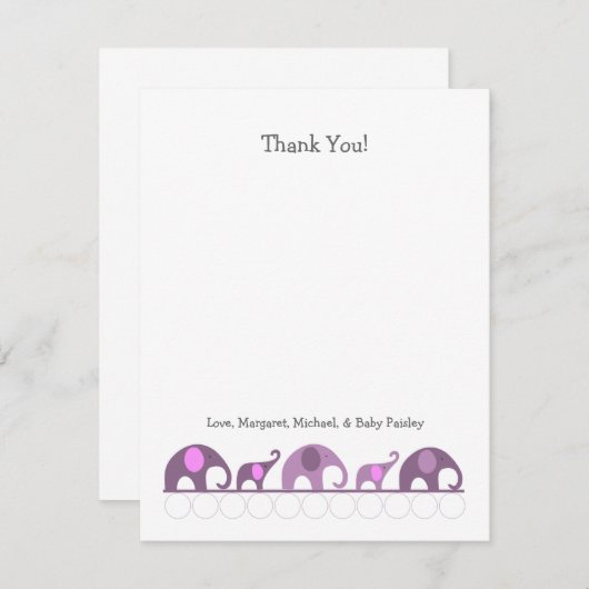 Paars olifant Baby shower Dank u wel Bedankkaart (Voorkant / Achterkant)