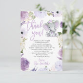 Paars olifant Baby shower Dank u wel kaarten (Staand voorkant)