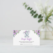 Paars olifant Baby shower Diaper Raffle Visitekaartje (Staand voorkant)