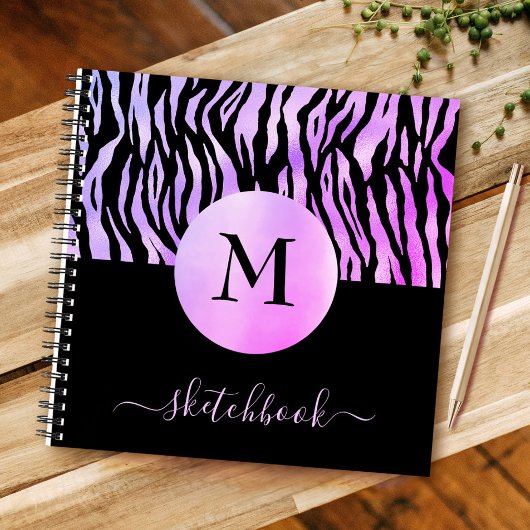 Paars Ombre Glam Animal Print Monogram Notitieboek