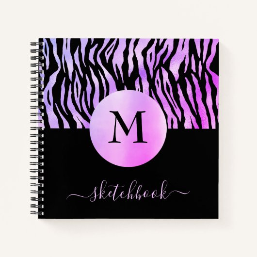 Paars Ombre Glam Animal Print Monogram Notitieboek (Voorkant)