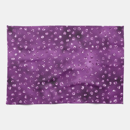 Paars Ombre Glam Glitter Polka Dots Pattern Theedoek (Horizontaal)