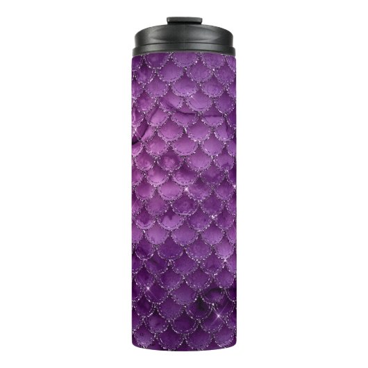Paars Ombre Glam Mermaid Scales Patroon Thermosbeker (Voorkant)