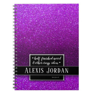Paars Ombre Glitter Sparkles Black White Monogram Notitieboek